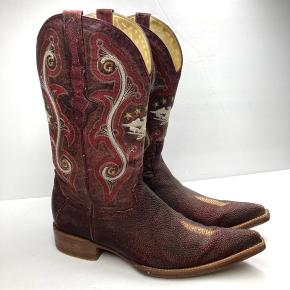 EL GENERAL Other - El General 1901 Cowboy Boots Leather Men's 8 Burgundy Textured Western Mexico